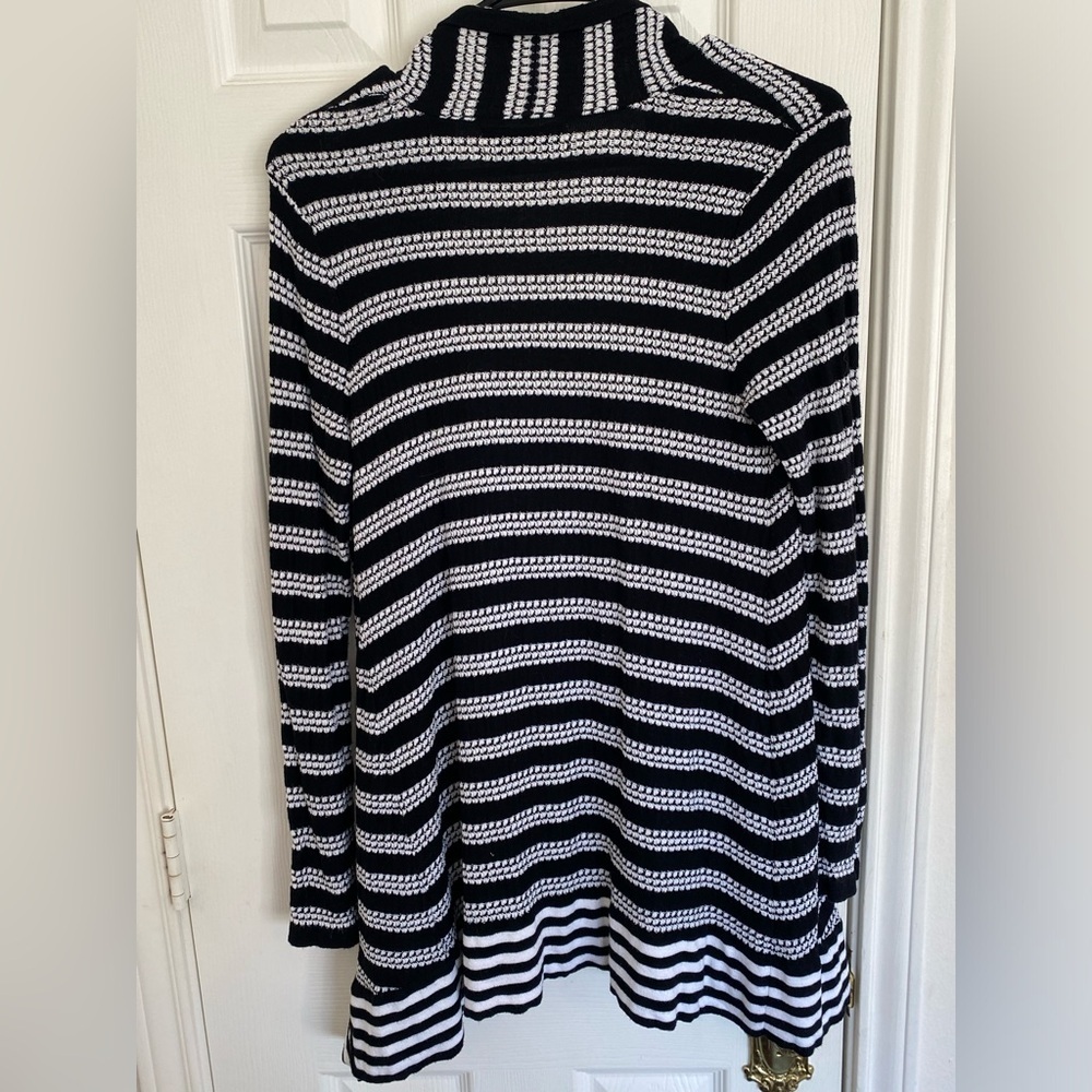 Jones New York Sport Cardigan Sweater Knit Striped‎ Open Front Black White  M - Picture 6 of 8